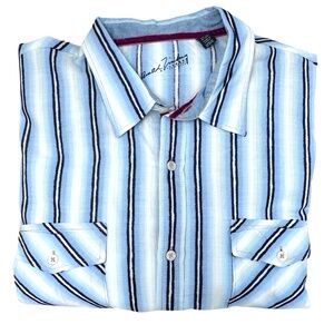 ARNOLD ZIMBERG BLUE & WHITE STRIPED COTTON LONG SLEEVE SHIRT